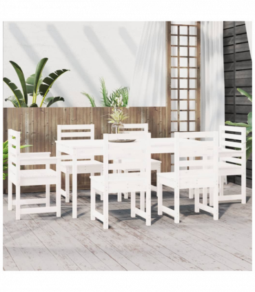 vidaXL 7 Piece Garden Dining Set White Solid Wood Pine