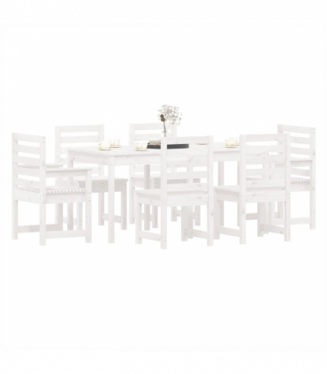 vidaXL 7 Piece Garden Dining Set White Solid Wood Pine