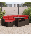 vidaXL 7 Piece Garden Sofa Set with Cushions Black Poly Rattan Acacia