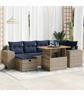 vidaXL 7 Piece Garden Sofa Set with Cushions Brown Poly Rattan Acacia