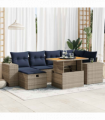vidaXL 7 Piece Garden Sofa Set with Cushions Brown Poly Rattan Acacia