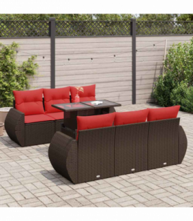 vidaXL 7 Piece Garden Sofa Set with Cushions Brown Poly Rattan Acacia