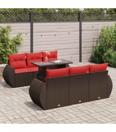 vidaXL 7 Piece Garden Sofa Set with Cushions Brown Poly Rattan Acacia