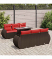 vidaXL 7 Piece Garden Sofa Set with Cushions Brown Poly Rattan Acacia
