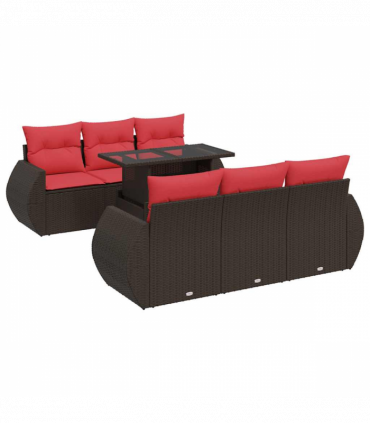 vidaXL 7 Piece Garden Sofa Set with Cushions Brown Poly Rattan Acacia