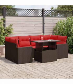 vidaXL 7 Piece Garden Sofa Set with Cushions Brown Poly Rattan Acacia