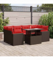 vidaXL 7 Piece Garden Sofa Set with Cushions Brown Poly Rattan Acacia