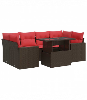 vidaXL 7 Piece Garden Sofa Set with Cushions Brown Poly Rattan Acacia