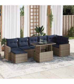 vidaXL 7 Piece Garden Sofa Set with Cushions Grey Poly Rattan Acacia