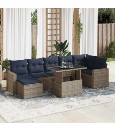 vidaXL 7 Piece Garden Sofa Set with Cushions Grey Poly Rattan Acacia