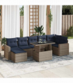 vidaXL 7 Piece Garden Sofa Set with Cushions Grey Poly Rattan Acacia