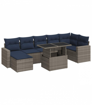 vidaXL 7 Piece Garden Sofa Set with Cushions Grey Poly Rattan Acacia