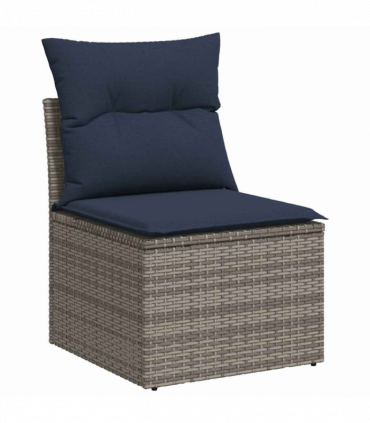 vidaXL 7 Piece Garden Sofa Set with Cushions Grey Poly Rattan Acacia