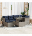 vidaXL 7 Piece Garden Sofa Set with Cushions Grey Poly Rattan Acacia