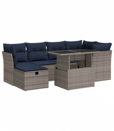 vidaXL 7 Piece Garden Sofa Set with Cushions Grey Poly Rattan Acacia