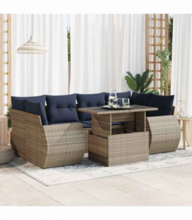 vidaXL 7 Piece Garden Sofa Set with Cushions Grey Poly Rattan Acacia