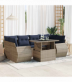 vidaXL 7 Piece Garden Sofa Set with Cushions Grey Poly Rattan Acacia