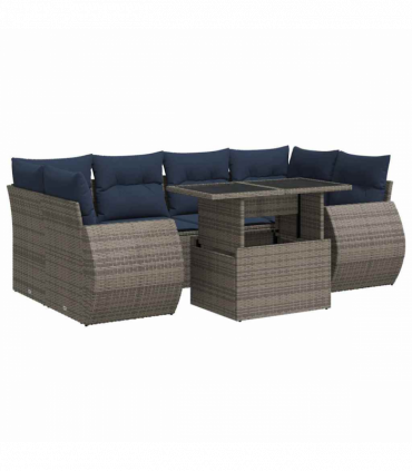 vidaXL 7 Piece Garden Sofa Set with Cushions Grey Poly Rattan Acacia