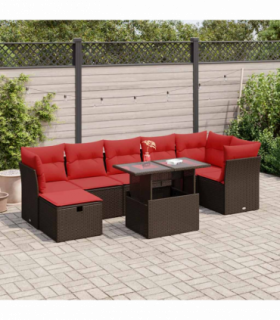vidaXL 8 Piece Garden Sofa Set with Cushions Black Poly Rattan Acacia