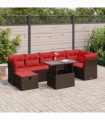 vidaXL 8 Piece Garden Sofa Set with Cushions Black Poly Rattan Acacia