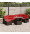 vidaXL 8 Piece Garden Sofa Set with Cushions Black Poly Rattan Acacia