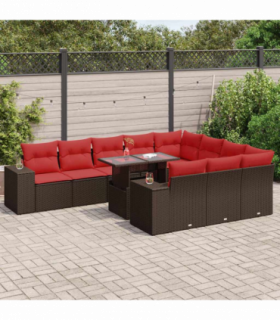 vidaXL 8 Piece Garden Sofa Set with Cushions Brown Poly Rattan Acacia