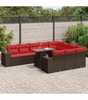 vidaXL 8 Piece Garden Sofa Set with Cushions Brown Poly Rattan Acacia