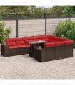 vidaXL 8 Piece Garden Sofa Set with Cushions Brown Poly Rattan Acacia