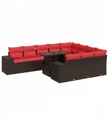 vidaXL 8 Piece Garden Sofa Set with Cushions Brown Poly Rattan Acacia