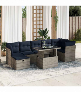 vidaXL 8 Piece Garden Sofa Set with Cushions Brown Poly Rattan Acacia