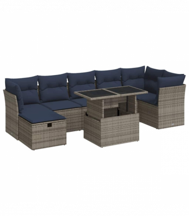 vidaXL 8 Piece Garden Sofa Set with Cushions Brown Poly Rattan Acacia