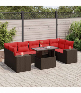 vidaXL 8 Piece Garden Sofa Set with Cushions Brown Poly Rattan Acacia