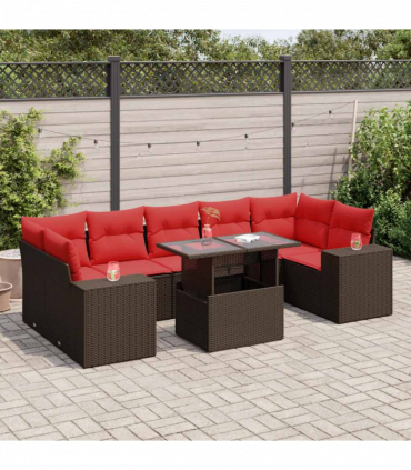 vidaXL 8 Piece Garden Sofa Set with Cushions Brown Poly Rattan Acacia