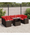 vidaXL 8 Piece Garden Sofa Set with Cushions Brown Poly Rattan Acacia