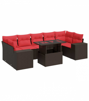 vidaXL 8 Piece Garden Sofa Set with Cushions Brown Poly Rattan Acacia