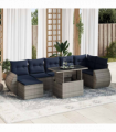 vidaXL 8 Piece Garden Sofa Set with Cushions Grey Poly Rattan Acacia
