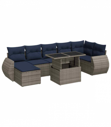 vidaXL 8 Piece Garden Sofa Set with Cushions Grey Poly Rattan Acacia