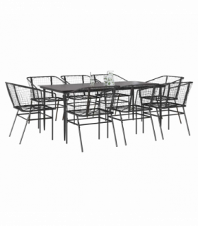 vidaXL 9 Piece Garden Dining Set Black Poly Rattan Glass