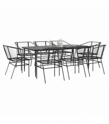 vidaXL 9 Piece Garden Dining Set Black Poly Rattan Glass