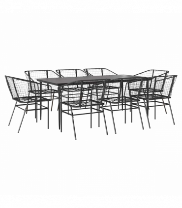 vidaXL 9 Piece Garden Dining Set Black Poly Rattan Glass