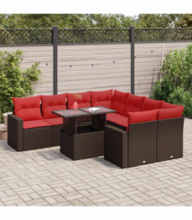 vidaXL 9 Piece Garden Sofa Set with Cushions Brown Poly Rattan Acacia