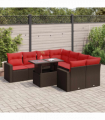 vidaXL 9 Piece Garden Sofa Set with Cushions Brown Poly Rattan Acacia