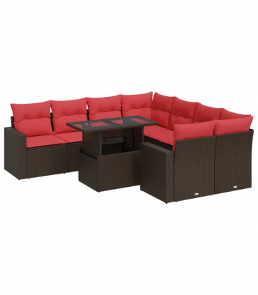 vidaXL 9 Piece Garden Sofa Set with Cushions Brown Poly Rattan Acacia