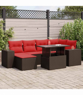 vidaXL 9 Piece Garden Sofa Set with Cushions Brown Poly Rattan Acacia