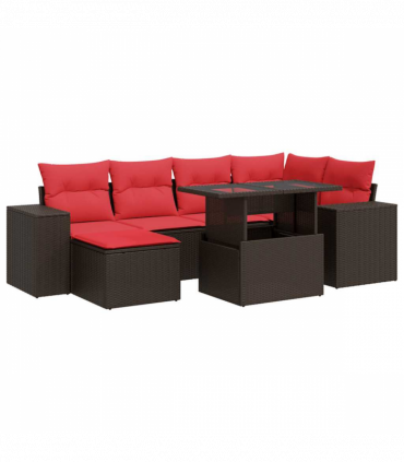 vidaXL 9 Piece Garden Sofa Set with Cushions Brown Poly Rattan Acacia