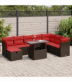 vidaXL 9 Piece Garden Sofa Set with Cushions Brown Poly Rattan Acacia