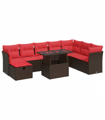 vidaXL 9 Piece Garden Sofa Set with Cushions Brown Poly Rattan Acacia