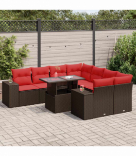 vidaXL 9 Piece Garden Sofa Set with Cushions Brown Poly Rattan Acacia