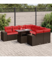 vidaXL 9 Piece Garden Sofa Set with Cushions Brown Poly Rattan Acacia