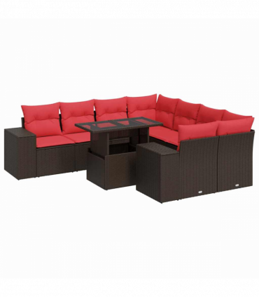 vidaXL 9 Piece Garden Sofa Set with Cushions Brown Poly Rattan Acacia